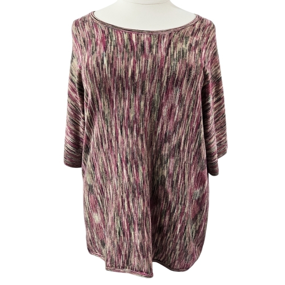 Catherines Dark Pink Gold Metallic Short Dolman Sleeve Knit Tunic Relaxed Fit